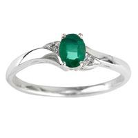 9ct White Gold Oval Cut Emerald and Diamond Ring 51W69WG/5-10 J