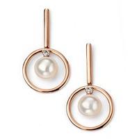 9ct Rose Gold Diamond Freshwater Pearl Dropper Earrings GE2062W