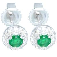 9ct White Gold Diamond Emerald Earrings GE888G