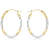 9ct Gold Two Colour Diamond Cut Oval Hoop Earrings 2.53.9119