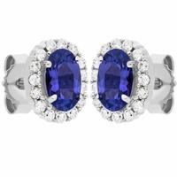 9ct White Gold Oval Sapphire and Diamond Earrings DE140W-SAPP