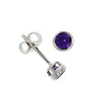 9ct white gold 4mm round rubover amethyst stud earrings 0320302