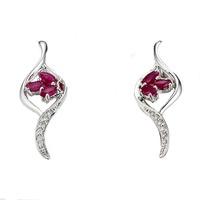 9ct White Gold Diamond Ruby Swirl Earrings 34.09067.001