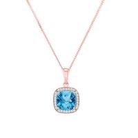 9ct rose gold square blue topaz diamond cluster pendant skp12117 bt