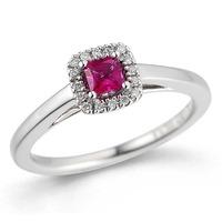 9ct White Gold Square Ruby Diamond Cluster Ring 26.06275.028 M