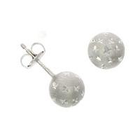 9ct White Gold Matt Ball with Polished Stars Stud Earrings 10.06.090