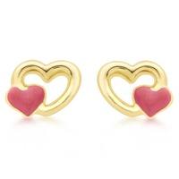 9ct Gold Pink Enamel Double Heart Earrings 1.55.4749