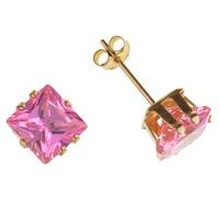 9ct Gold Pink Cubic Zirconia Square Stud Earrings CZ636 PINK CZ