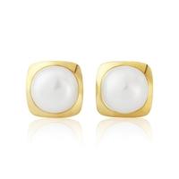 9ct Gold Square Set Freshwater Pearl Stud Earrings SE473