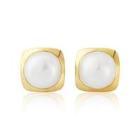 9ct gold square set freshwater pearl stud earrings se473