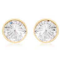 9ct Gold CZ Clear Round Roll Over Stud Earrings 1-57-4373