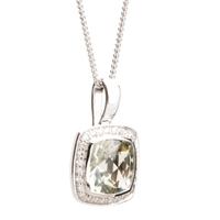 9ct White Gold Green Amethyst and Diamond Pendant 9DP332-GAM-W