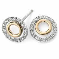 9ct Two Colour Diamond Open Circle Studs GE971