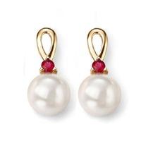 9ct freshwater pearl and ruby dropper earrings ge2076