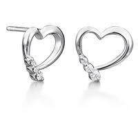 9ct white gold three diamond open heart stud earrings 9der320 w