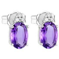 9ct White Gold Amethyst and Diamond Oval Stud CE4843 9KW-AMY