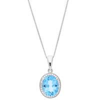 9ct White Gold Oval Blue Topaz Cluster Necklace SKP11936-BT M