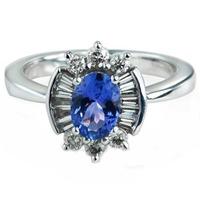 9ct White Gold Tanzanite-Centred Round Brilliant and Baguette Diamond Cluster Ring DTR757W L