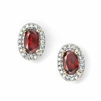 9ct Gold Diamond Garnet Oval Cluster Stud Earrings GE995R