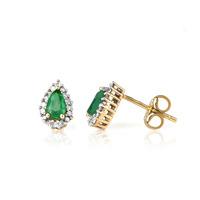 9ct Gold Diamond Emerald Pear Shape Stud Earrings VE0S604 9KY/EM