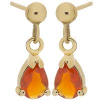 9ct Yellow Gold Pear-cut Fire Opal Dropper Earrings H40-5045-46