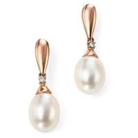 9ct rose gold diamond freshwater pearl droppers ge996w