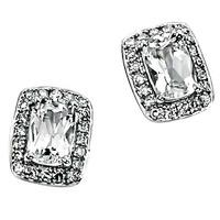 9ct White Gold Diamond White Topaz Oblong Studs GE655C