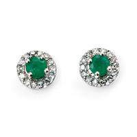 9ct White Gold Diamond Emerald Earrings GE888G