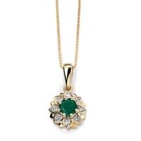 9ct Gold Diamond Emerald Flower Cluster Pendant GP916G