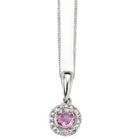 9ct White Gold Diamond Pink Sapphire Round Pendant GP882P