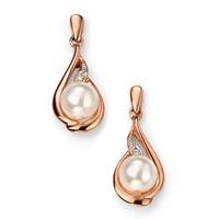 9ct Rose Gold Diamond Freshwater Pearl Swirl Dropper Earrings GE2078W