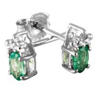 9ct White Gold Emerald and Diamond Stud Earrings ve04846 9kw-em