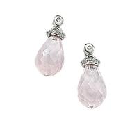 9ct White Gold Pink Quartz and Diamond Droppers ER121