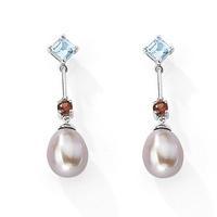 9ct White Gold Rhodolite Topaz and Cultured Pearl Earrings