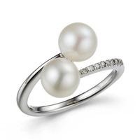 9ct white gold diamond cultured pearl x over ring 3209064001 m