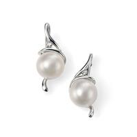 9ct White Gold Diamond Freshwater Pearl Spiral Earrings GE949W