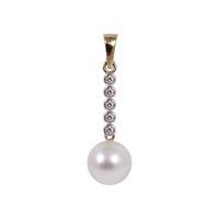 9ct Gold Pearl and Diamond Drop Pendant