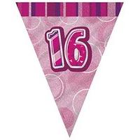 9ft Foil Glitz Pink 16th Birthday Bunting Flags