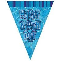 9ft Foil Glitz Blue Happy Birthday Bunting Flags