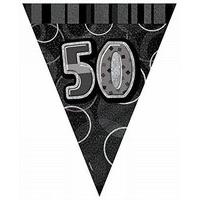 9ft Foil Glitz Black 50th Birthday Bunting Flags