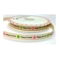 9mm Bertie's Bows Happy Easter Print Grosgrain Ribbon Pink & Green