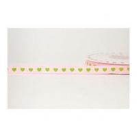 9mm reel chic heart print grosgrain ribbon pink green