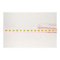 9mm Reel Chic Heart Print Grosgrain Ribbon Pink & Green