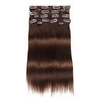 9Pcs/Set Deluxe 120g #4 Medium Brown Chocalate Brown Clip In Hair Extensions 16Inch 20Inch 100% Straight Human Hair