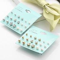 9Pairs Stud Earrings Earrings Set Imitation Pearl Rhinestone Basic Multi-ways Wear Imitation Pearl Alloy Round Ball Silver Jewelry ForWedding