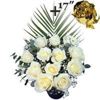 A single 17Inch Gold Dipped Rose surrounded by 11 White Roses