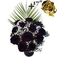 A single 17Inch Gold Dipped Rose surrounded by 11 Black Roses