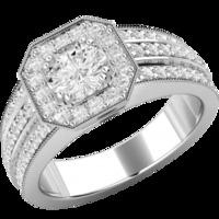 A magnificent Round Brilliant Cut cluster style diamond ring in platinum (In stock)