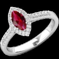 A beautiful ruby & diamond cluster style ring in 18ct white gold (In stock)