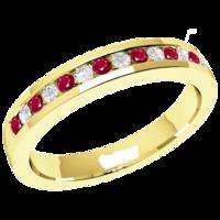 A classic Round Brilliant Cut ruby & diamond eternity ring in 18ct yellow gold (In stock)